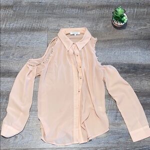 Light Pink Pearl Cold Shoulder Blouse